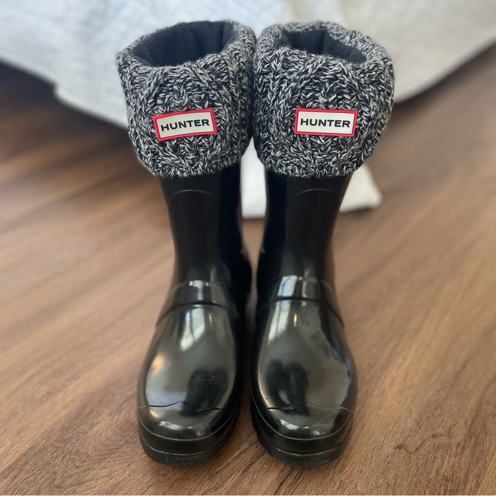 Hunter Women's Black and Gray Rain Boots